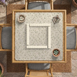 Sage green mahjong mat with vine and botanical artwork in cream neutral tones, shown in a cottagecore style with a tablecloth-style format.