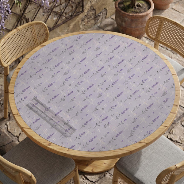 Lavender mahjong mat with a pale purple background, small botanical sprigs, and fine grid lines.