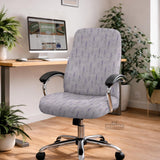 Lavender floral office chair cover with a light neutral background and small purple flower pattern.