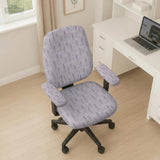 Lavender floral office chair cover with a light neutral background and small purple flower pattern.