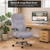 Lavender floral office chair cover with a light neutral background and small purple flower pattern.