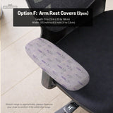 Lavender floral office chair cover with a light neutral background and small purple flower pattern.