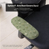 Sage green chair cover with a small floral print shown on a desk chair with a high back.