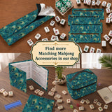 Teal mahjong mat with a peacock feather pattern in blue green tones.