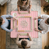 Pink checkered mahjong mat with small hearts and flowers.