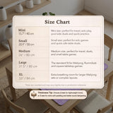 Lavender gingham mahjong mat with a scalloped edge and a pastel check pattern.