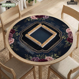 Burgundy mahjong mat with a floral border, gold botanical details, and printed American Mahjong rules on a dark background.