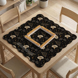 Black square mahjong mat with moths, moonflowers, crescent moons, and scattered stars in a celestial floral pattern.