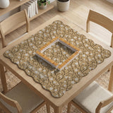 Beige mahjong mat with a white blossom branch floral pattern on a neutral background.