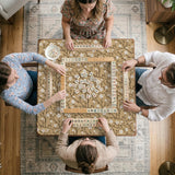 Beige mahjong mat with a white blossom branch floral pattern on a neutral background.