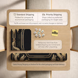 Black mahjong mat with gold dragon artwork, a scalloped edge, and printed Mahjong rules on the surface.