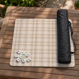 Beige plaid mahjong mat with a cream tartan pattern on a neutral background.