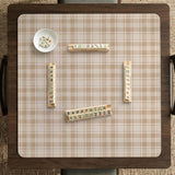 Beige plaid mahjong mat with a cream tartan pattern on a neutral background.