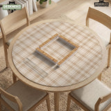Beige plaid mahjong mat with a cream tartan pattern on a neutral background.