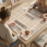Beige plaid mahjong mat with a cream tartan pattern on a neutral background.