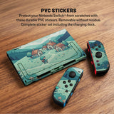 Teal carrying case with a pixel-style village scene, small houses, layered mountains, flowers, and a retro game-inspired landscape design.