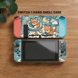 Blue Switch carrying case with cute fox characters, moon and star details, and small potted plants with beige accents.