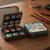 Blue Switch carrying case with cute fox characters, moon and star details, and small potted plants with beige accents.