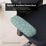 Mint and white botanical desk chair cover with a floral leaf pattern shown on an office chair.