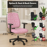 Soft pink floral chair cover shown on a gaming chair with a high back and armrests.