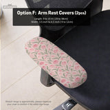 Pink floral stretch chair cover with a tulip pattern shown on a high-back gaming or office chair.