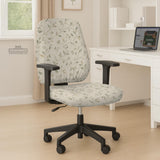An ivory chair cover set with a subtle vine pattern shown on a black gaming chair, including cover options for the chair back, seat, and armrests.