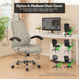 An ivory chair cover set with a subtle vine pattern shown on a black gaming chair, including cover options for the chair back, seat, and armrests.