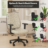 An ivory chair cover set with a subtle vine pattern shown on a black gaming chair, including cover options for the chair back, seat, and armrests.
