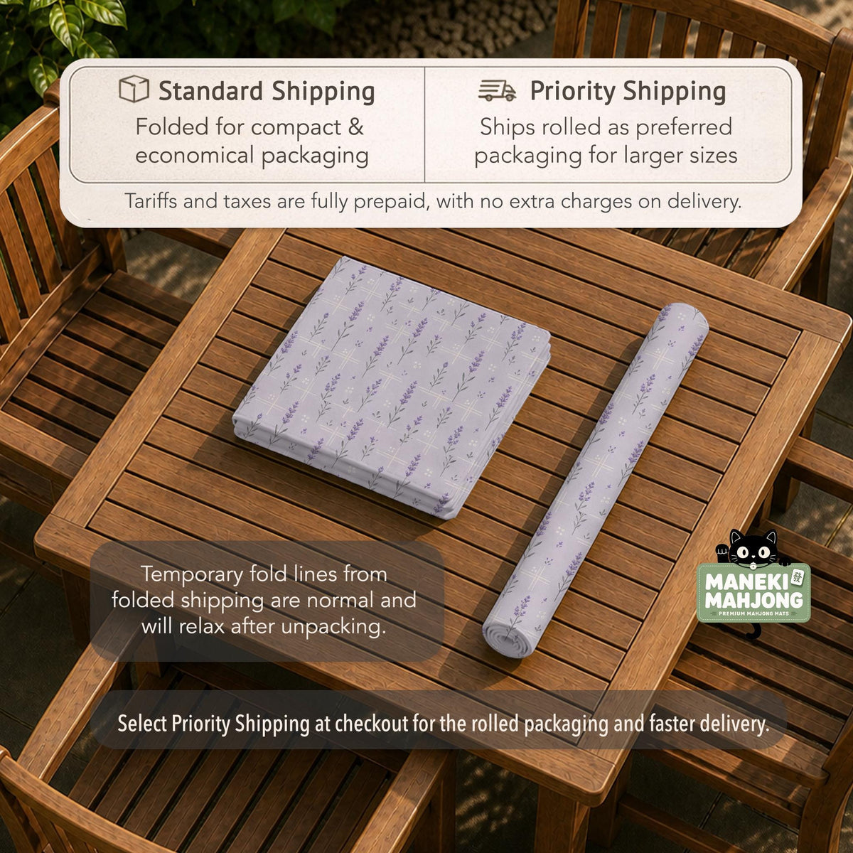 Lavender mahjong mat with a pale purple background, small botanical sprigs, and fine grid lines.