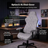 Lavender floral office chair cover with a light neutral background and small purple flower pattern.