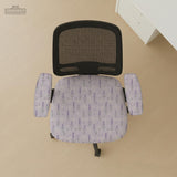 Lavender floral office chair cover with a light neutral background and small purple flower pattern.