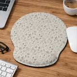 Ivory mouse pad and keyboard wrist rest with delicate wildflower line art in sage, taupe, and cream tones.