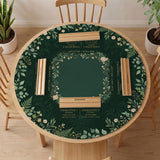 Square mahjong mat with a forest green botanical design, fern leaves, small cream flowers, and a printed Charleston guide around the center area.