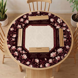 Cream American mahjong mat with a burgundy border of pale pink magnolia blossoms and printed play-direction and passing reminders.