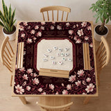 Cream American mahjong mat with a burgundy border of pale pink magnolia blossoms and printed play-direction and passing reminders.