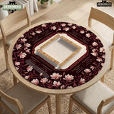 Cream American mahjong mat with a burgundy border of pale pink magnolia blossoms and printed play-direction and passing reminders.