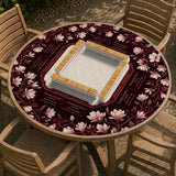 Cream American mahjong mat with a burgundy border of pale pink magnolia blossoms and printed play-direction and passing reminders.