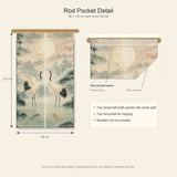 Rod pocket construction guide for Jade Crane Moon noren with correct 86 x 143 cm split format and plain reverse side.