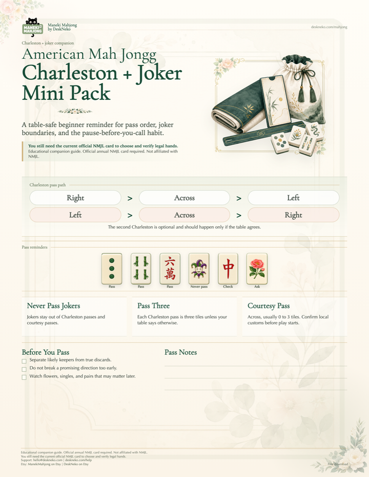 Preview of the Maneki Mahjong Charleston and Joker Mini Pack printable
