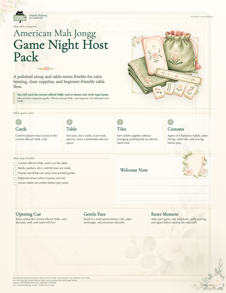 Preview of the Maneki Mahjong Game Night Host Pack printable
