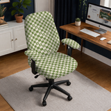 Alternate office chair view of Matcha Checker Bloom patterned cover.