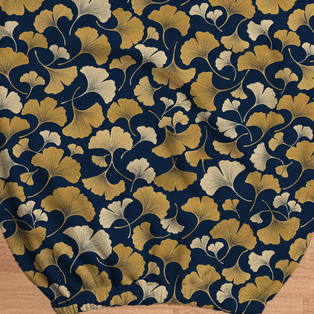Midnight Ginkgo fabric and elastic detail; selected cover option only, chair not included.