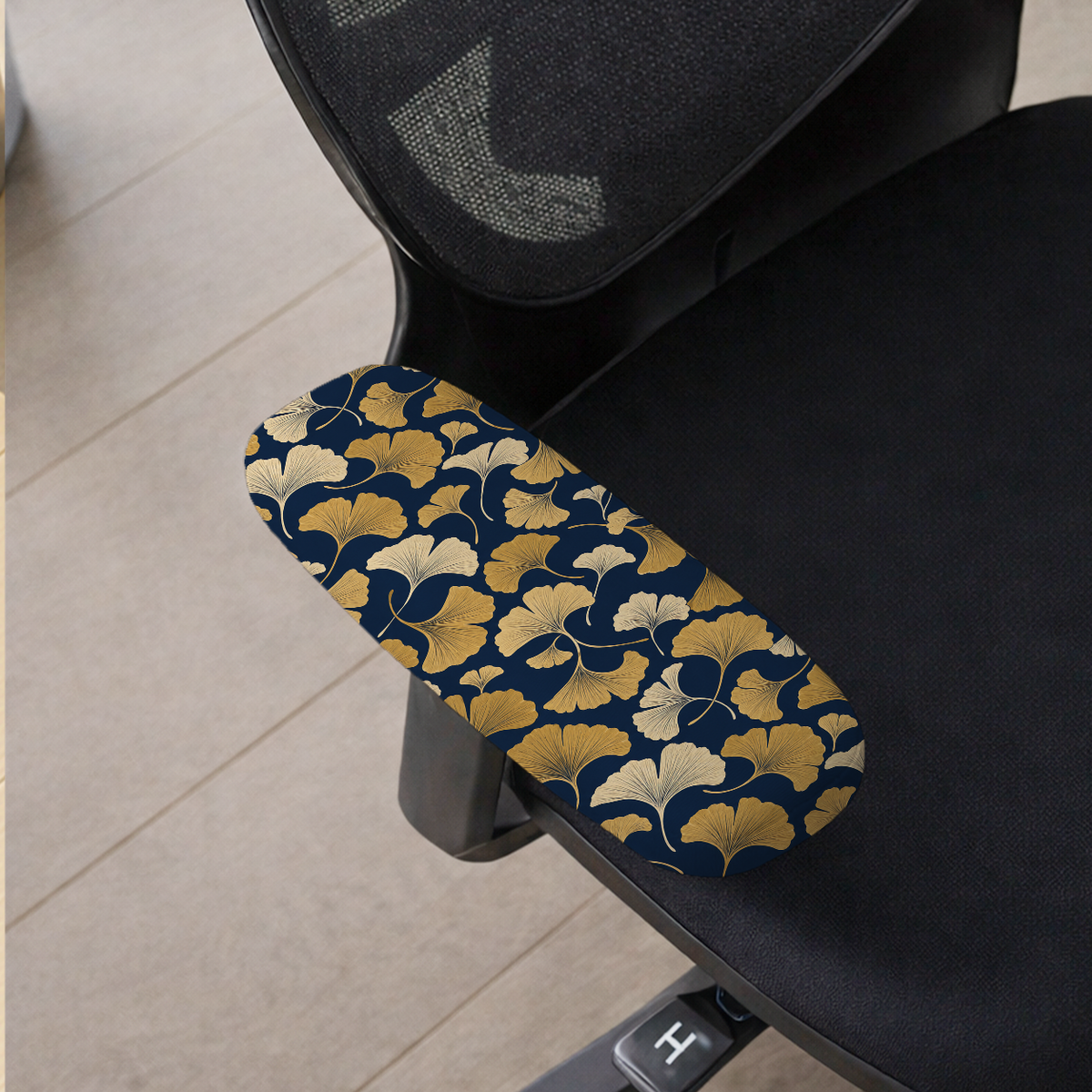 Midnight Ginkgo armrest cover detail; selected cover option only, chair not included.