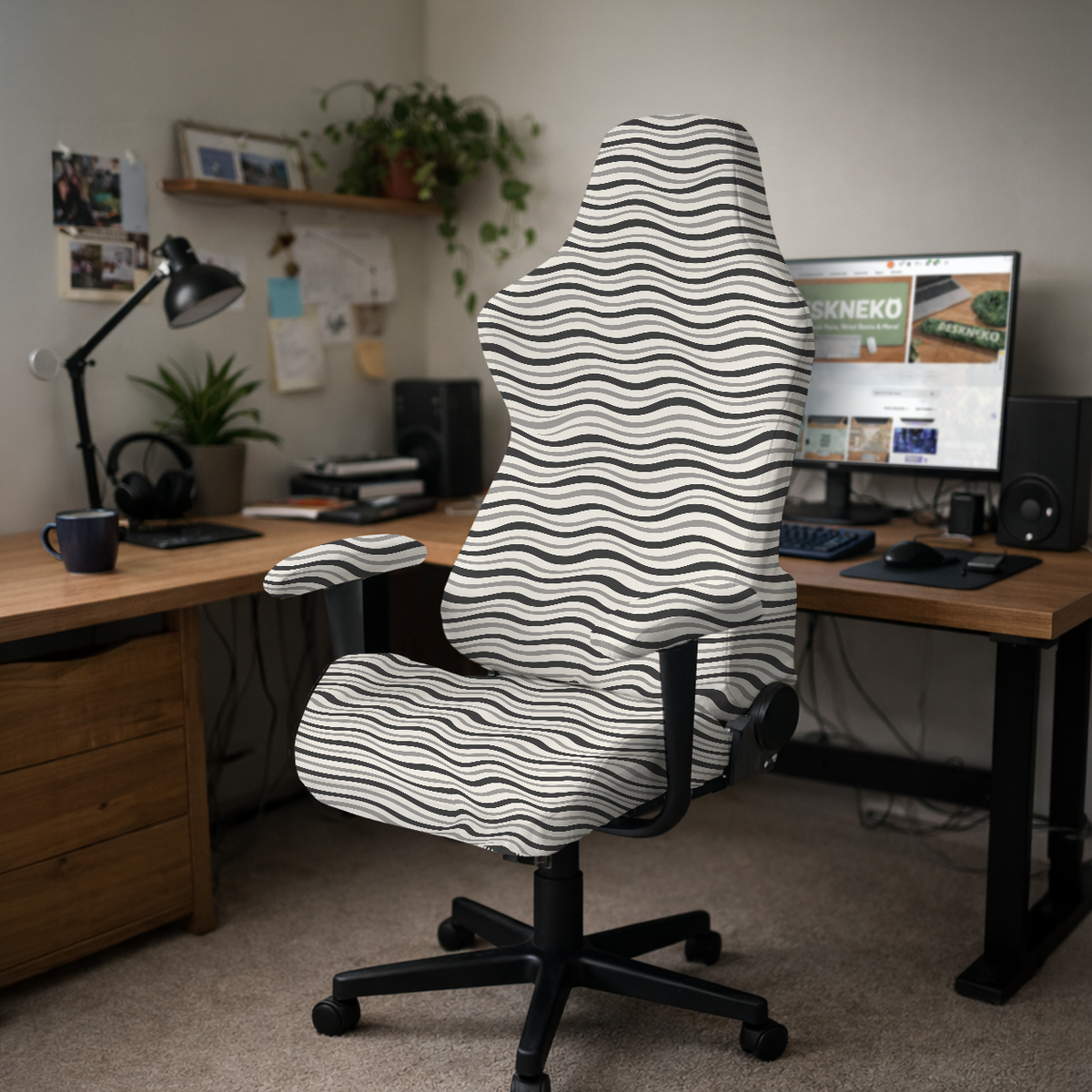 Monochrome Ripple gaming hero; selected cover option only, chair not included.