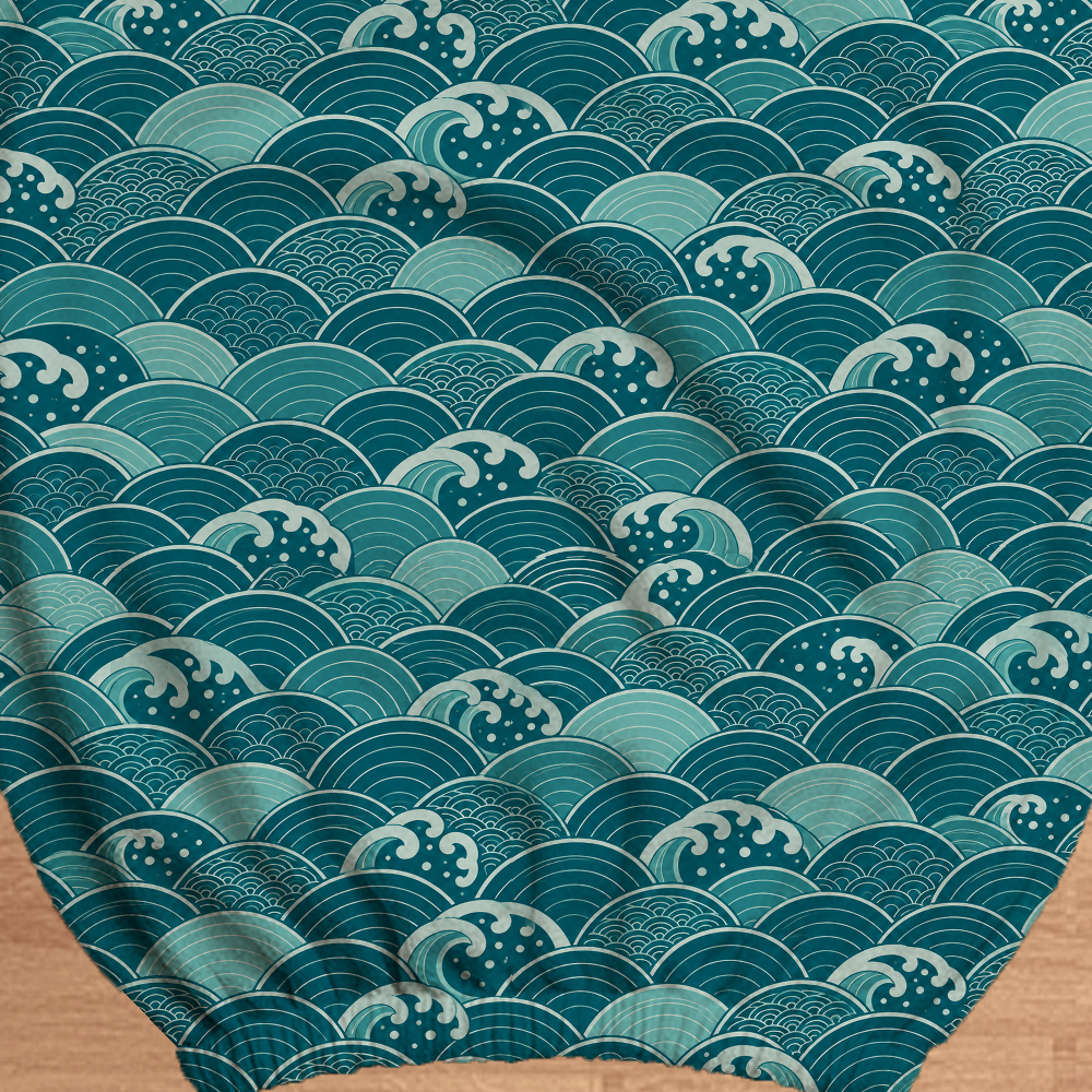 Ocean Seigaiha fabric and elastic detail; selected cover option only, chair not included.