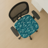 Ocean Seigaiha seat-only cover on a mesh-back chair; mesh back and both armrests remain bare.