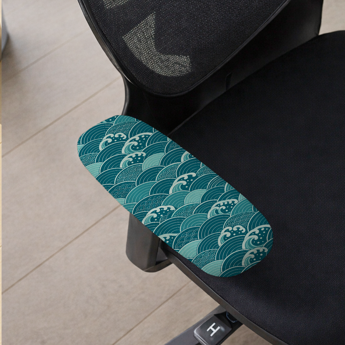 Ocean Seigaiha armrest cover detail; selected cover option only, chair not included.