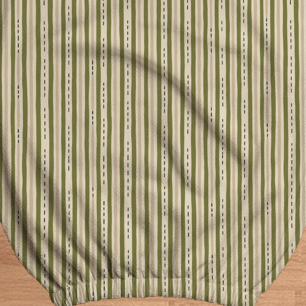 Olive Linen Stripe fabric and elastic detail; selected cover option only, chair not included.