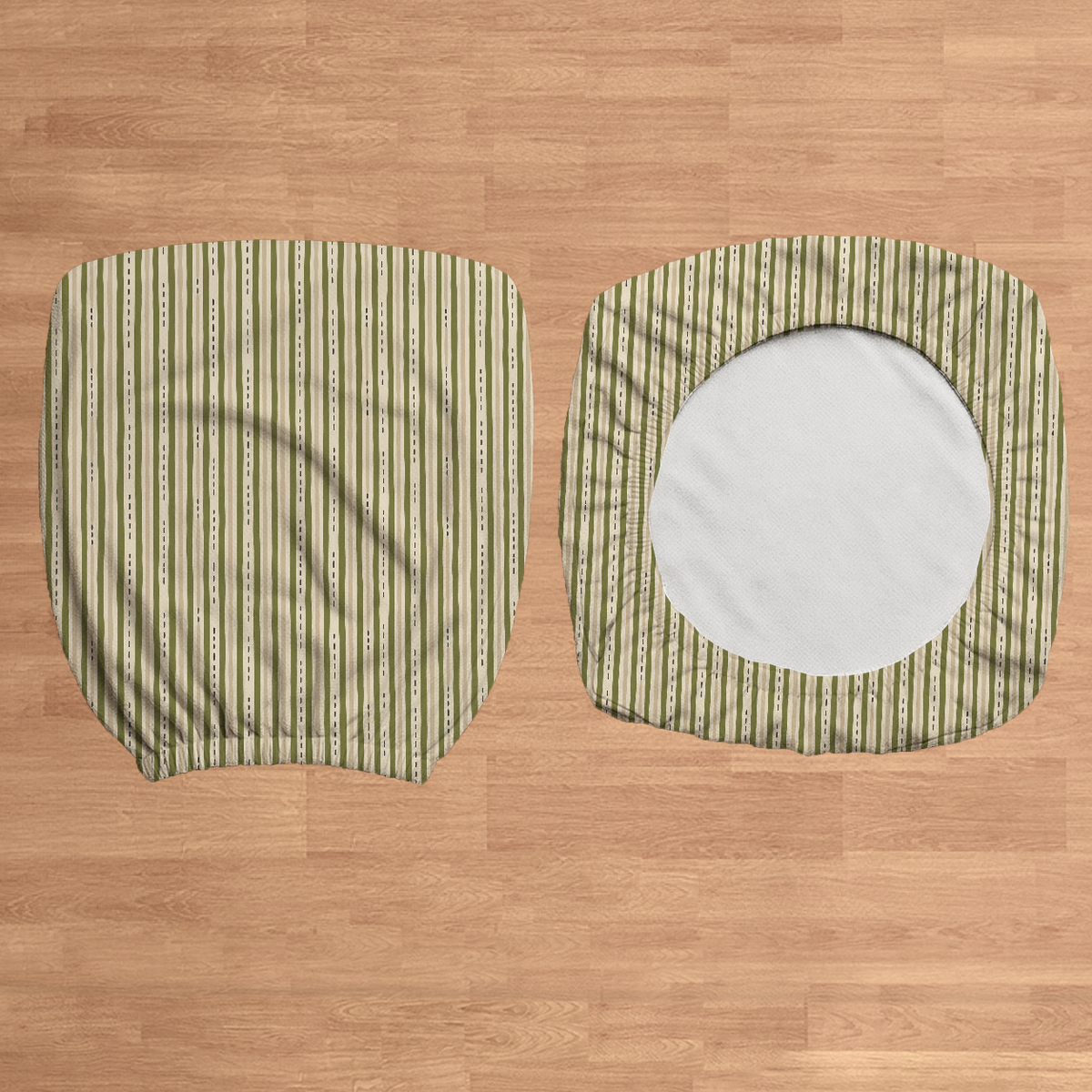 Olive Linen Stripe flat lay construction; selected cover option only, chair not included.