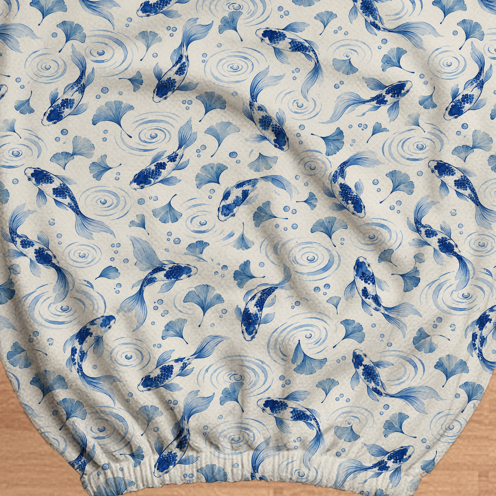 Porcelain Koi fabric and elastic detail; selected cover option only, chair not included.